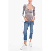Topuri Isabel Marant Dama - Bluze Isabel Marant Velvet Gubaia Top With Front Bow Beige Femei (BM 10673897) - B-mall.ro