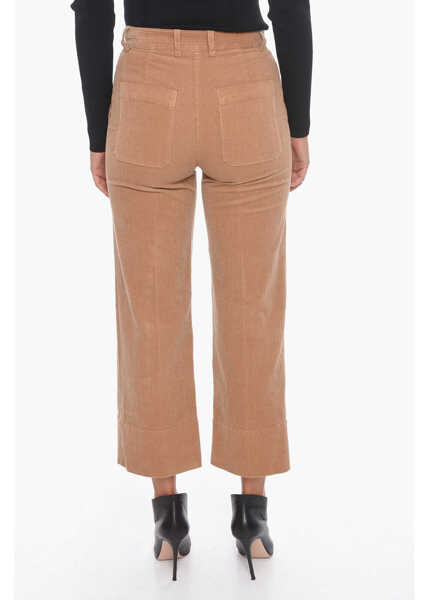 Pantaloni casual QL2 Corduroy Palazzo Trousers With Cropped Leg Brown Femei (BM 10673900) 2