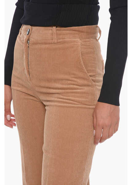 Pantaloni casual QL2 Corduroy Palazzo Trousers With Cropped Leg Brown Femei (BM 10673900) 3