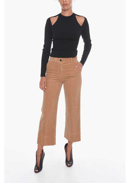 Pantaloni casual QL2 Corduroy Palazzo Trousers With Cropped Leg Brown Femei (BM 10673900) 4