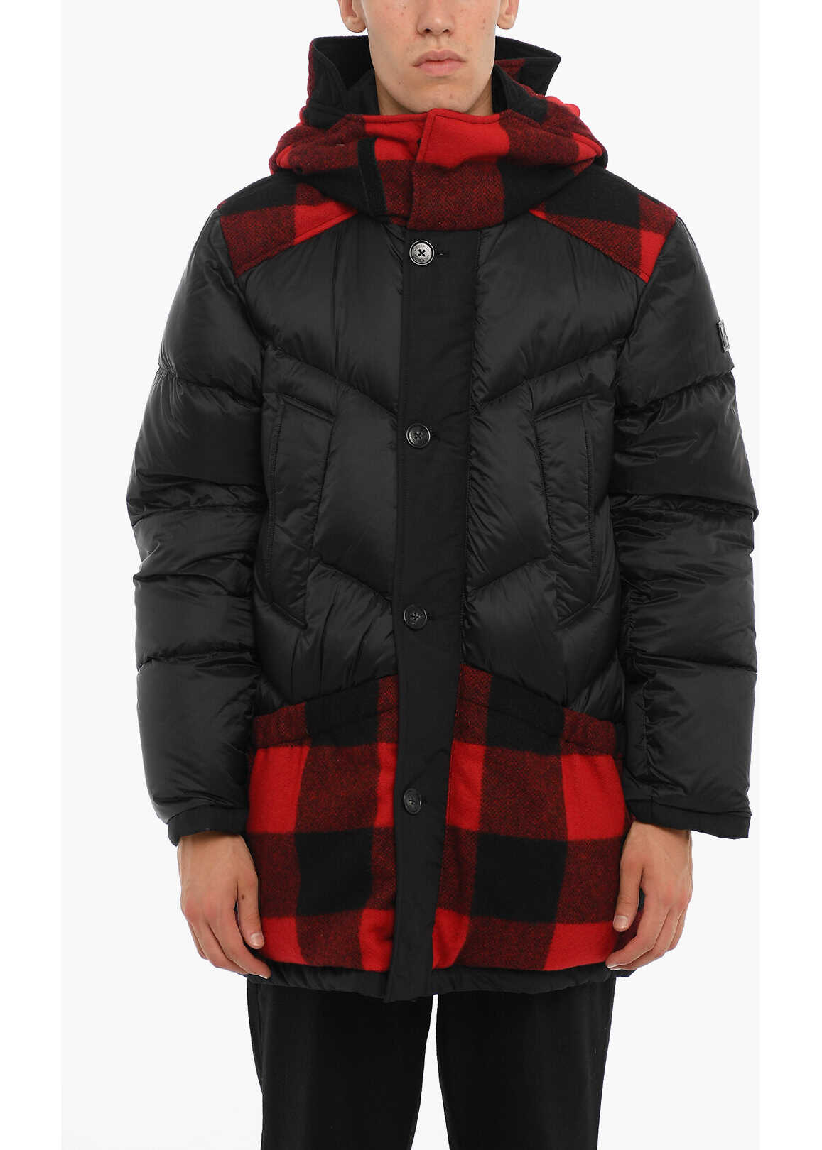 Woolrich Reversible Down Jacket With Wool Anche Buffalo Check Details Black