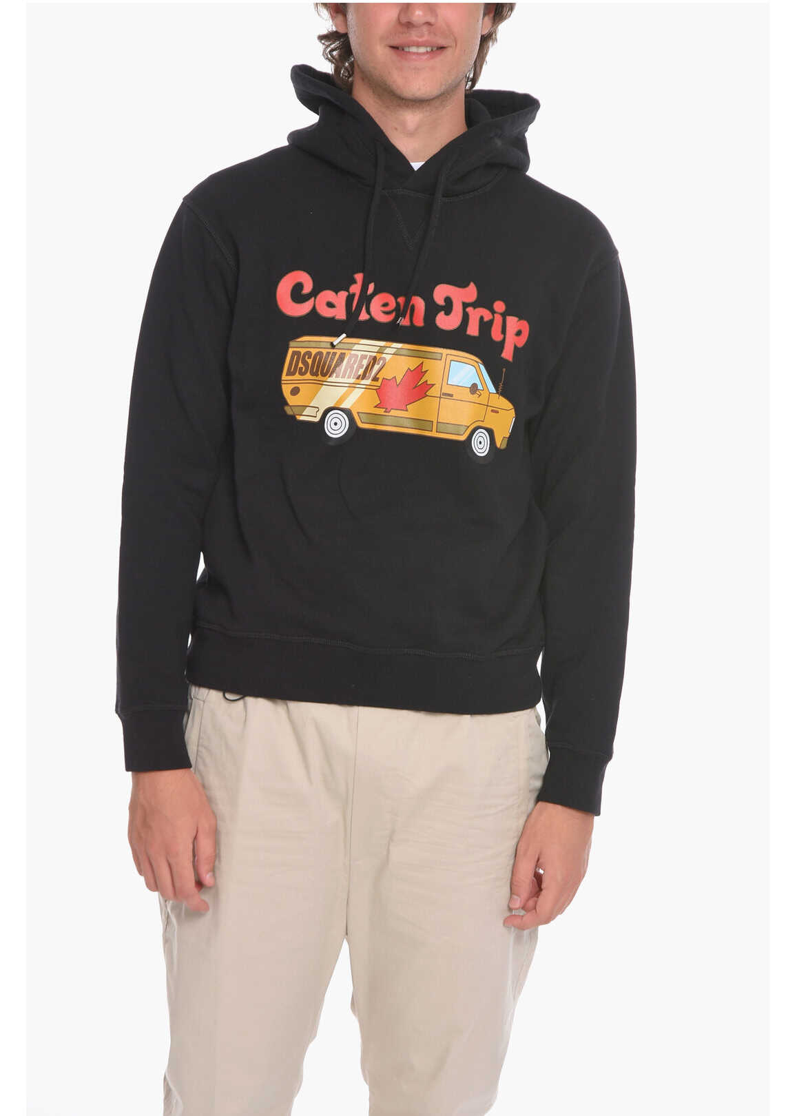 DSQUARED2 Caten Trip Hoodie Sweatshirt With Graphic Print Black
