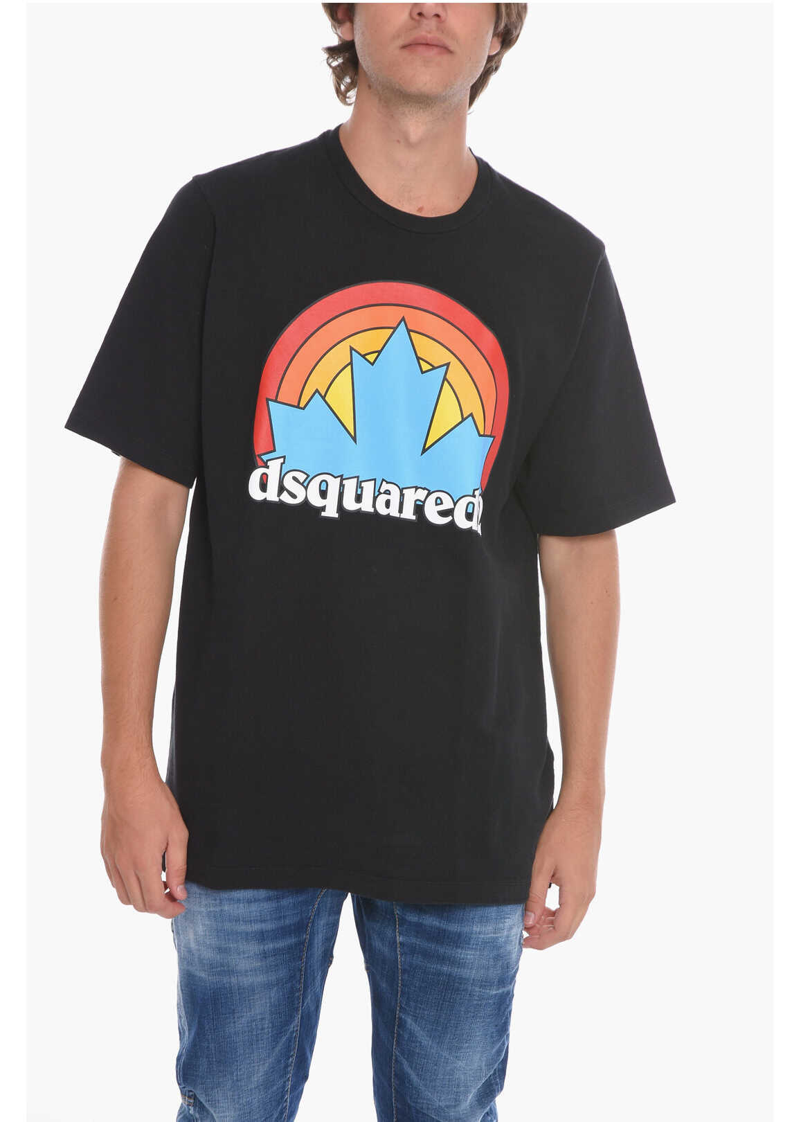 DSQUARED2 Sunset Leaf T-Shirt With Multicolored Print Black