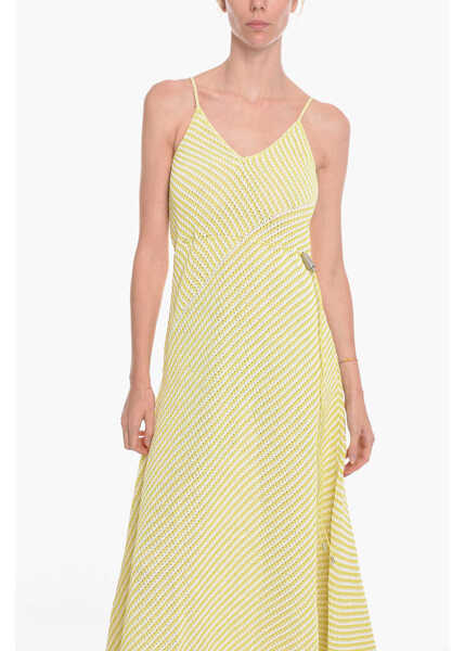 Rochii lungi Bottega Veneta Striped Cotton Blend Maxidress With Drawstring Green Femei (BM 10674740) 4