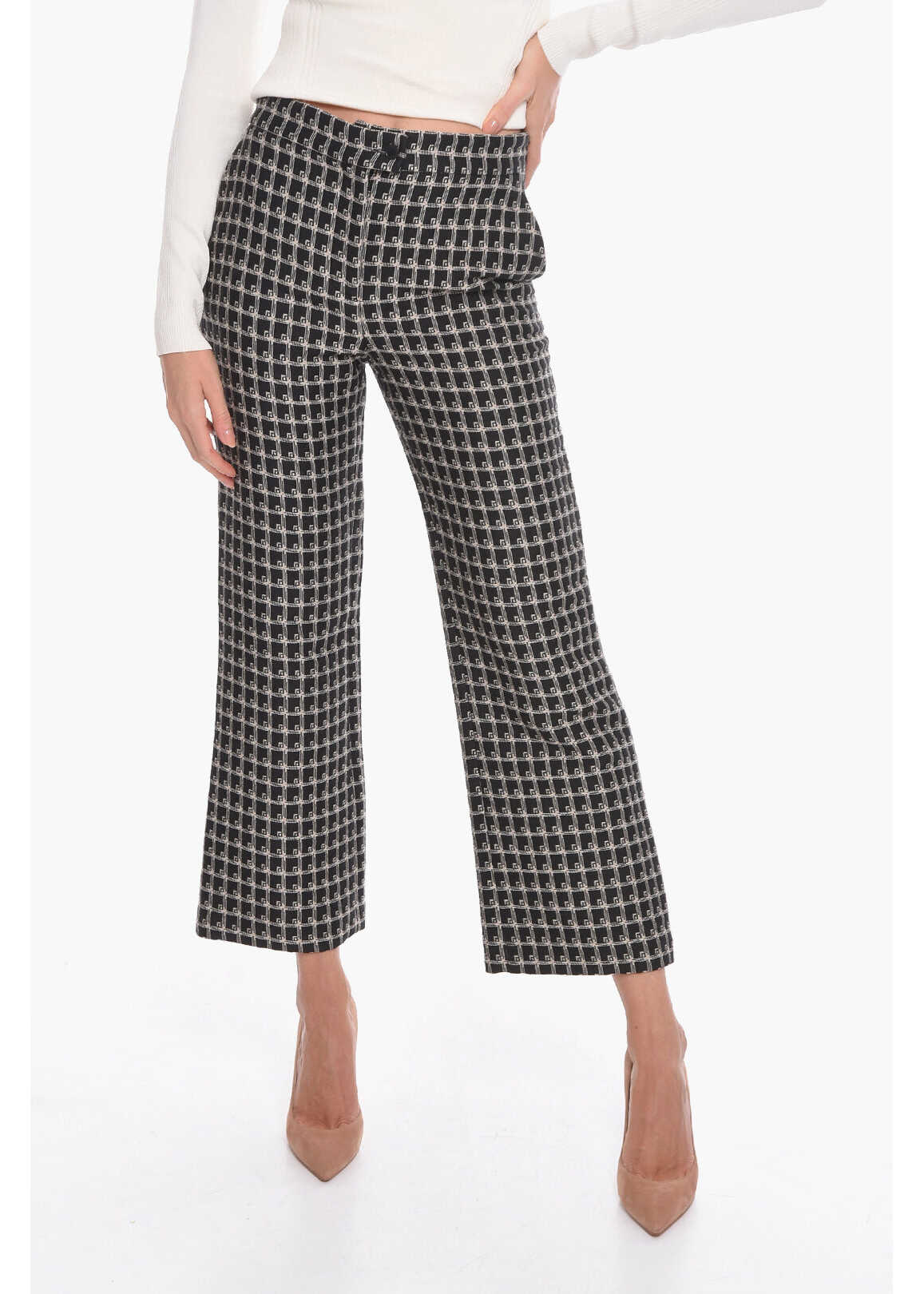 Alberta Ferretti Cropped Wide-Leg Trousers With Check Pattern Black