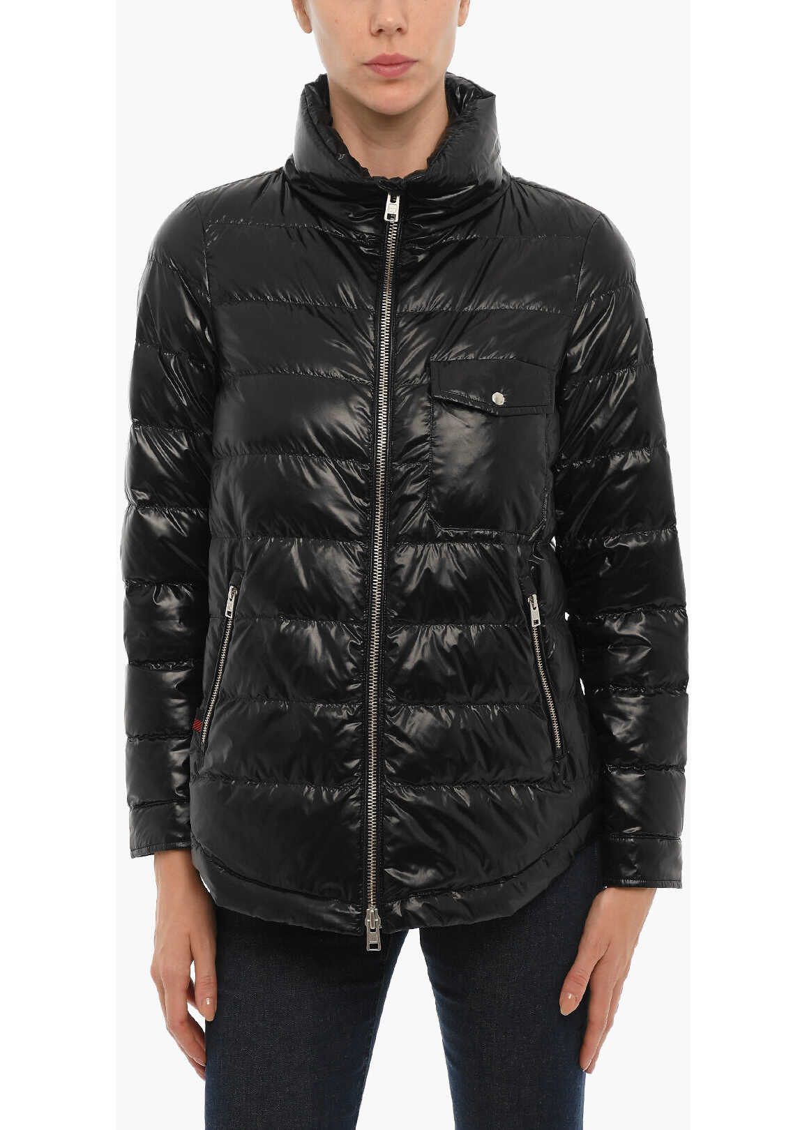 Woolrich Shiny Quilted Alquippa Down Jacket With Breast Pocket Black