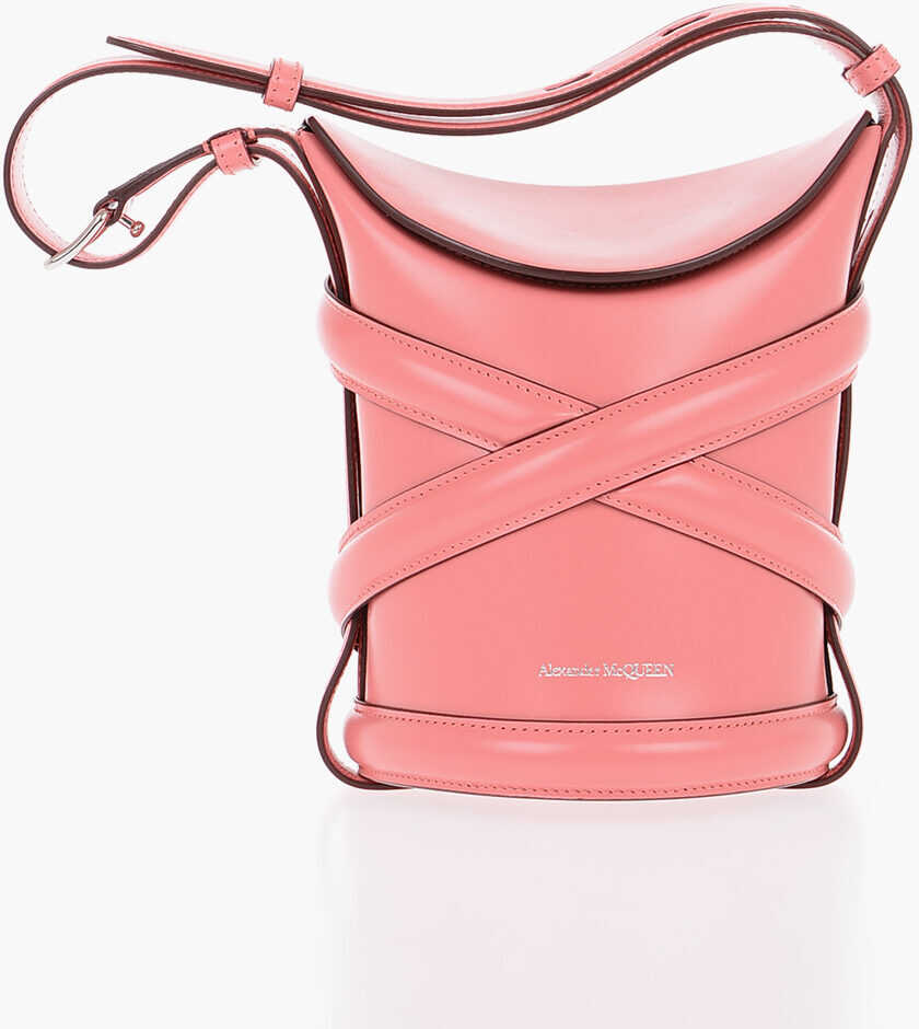 Alexander McQueen Leather Curve Small Bucket Bag With Adjustable Shoulder Stra Pink