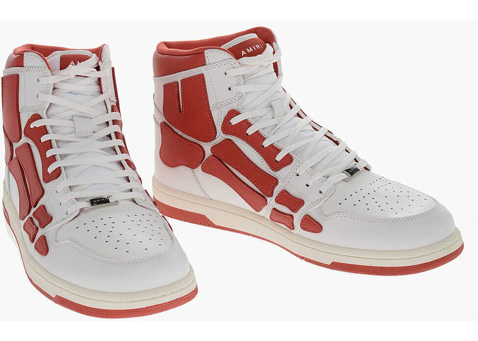 AMIRI High-Top Skel Top Leather Sneakers With Patches White