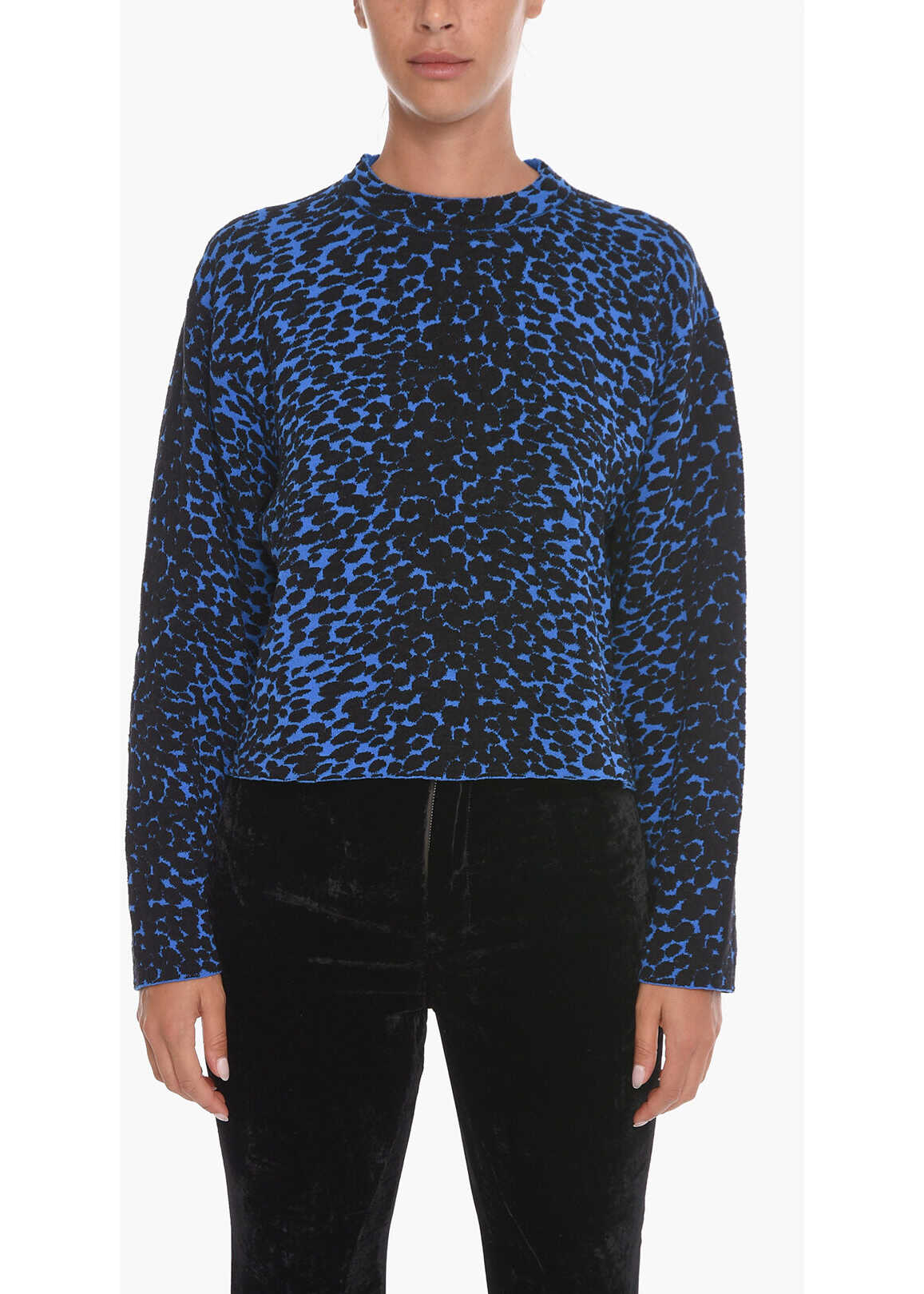 Proenza Schouler White Label Crewneck Sweter With Jacquard Leopard Motif Blue