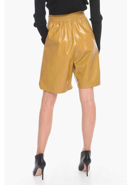 Pantaloni scurti Bottega Veneta Leather Shiny Gaucho Shorts Yellow Femei (BM 10675051) 2