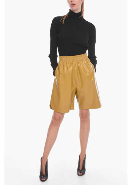 Pantaloni scurti Bottega Veneta Leather Shiny Gaucho Shorts Yellow Femei (BM 10675051) 4