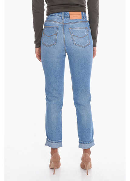 Blugi drepti Ermanno Scervino Cotton Mom Fit Cuffed Denims 16Cm Light Blue Femei (BM 10675084) 2