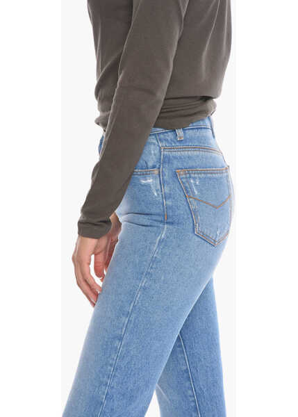 Blugi drepti Ermanno Scervino Cotton Mom Fit Cuffed Denims 16Cm Light Blue Femei (BM 10675084) 3