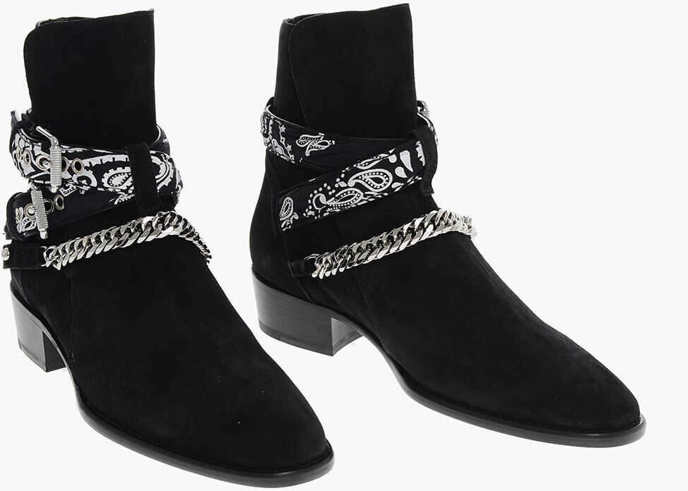 AMIRI Suede Leather Boots With Double Buckle And Bandana Motif Det Black