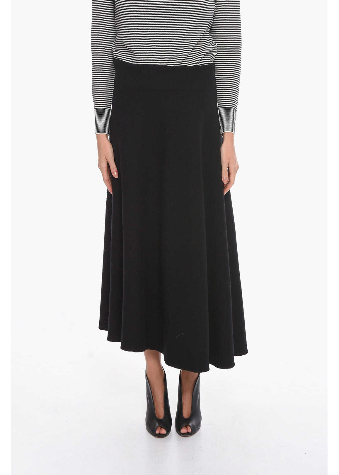 Jil Sander Wool Knit Round Skirt Black