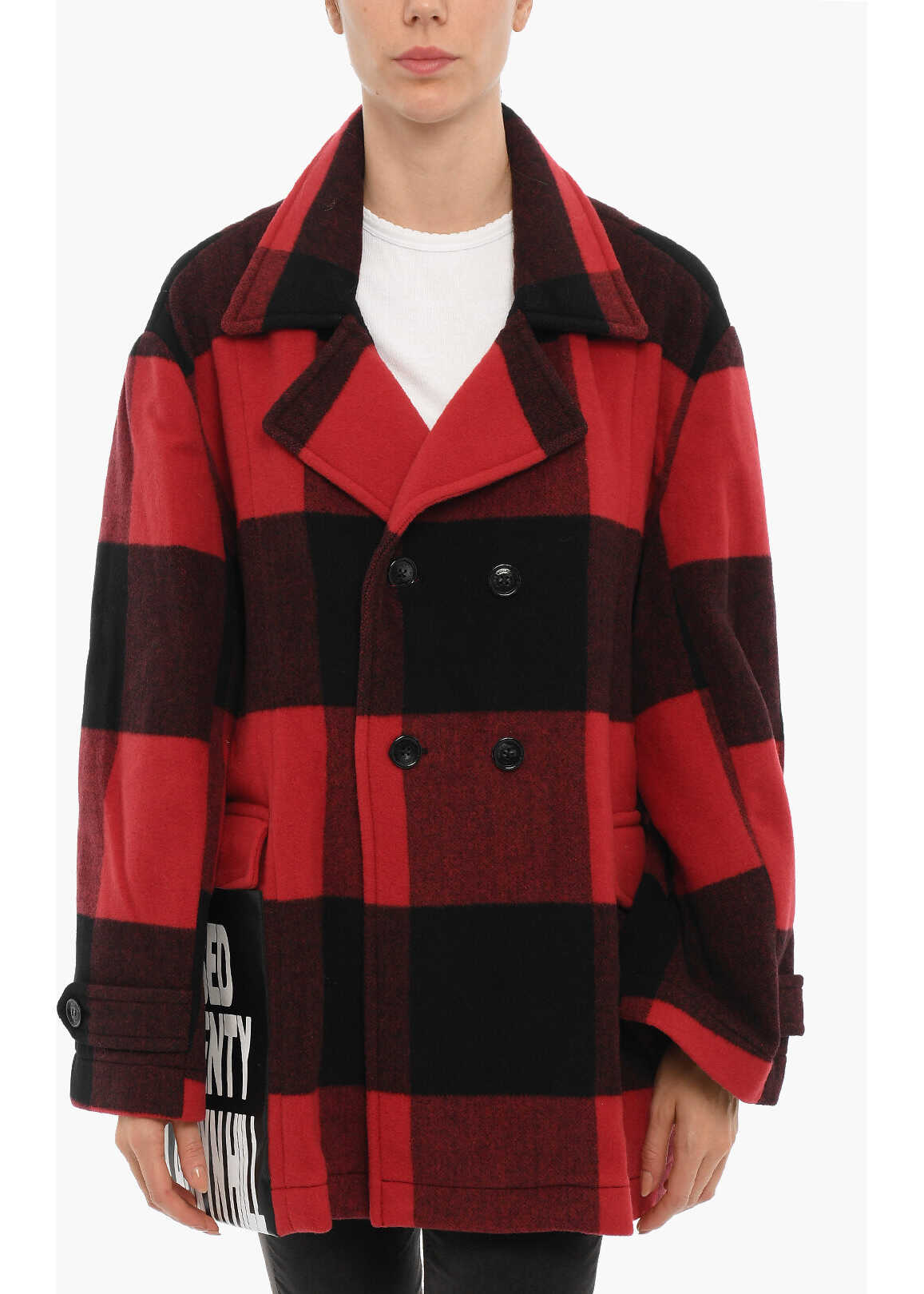 Woolrich Buffalo Checked Wool Blend Coat Red