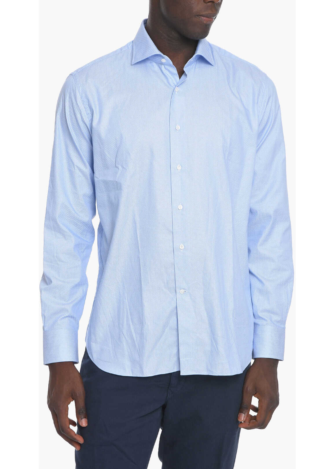 Alessandro Gherardi Spread Collar Cotton Shirt Blue