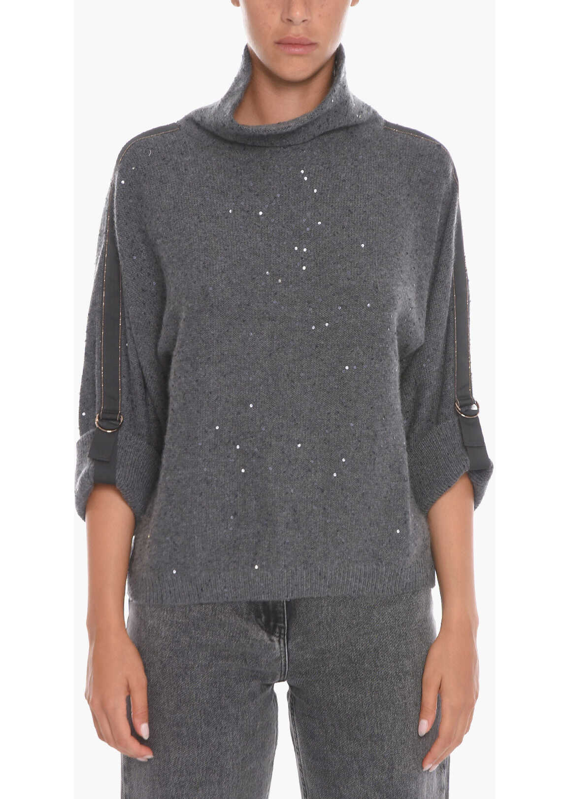 Brunello Cucinelli Cashmere Turtleneck Sweather With Sequins Gray