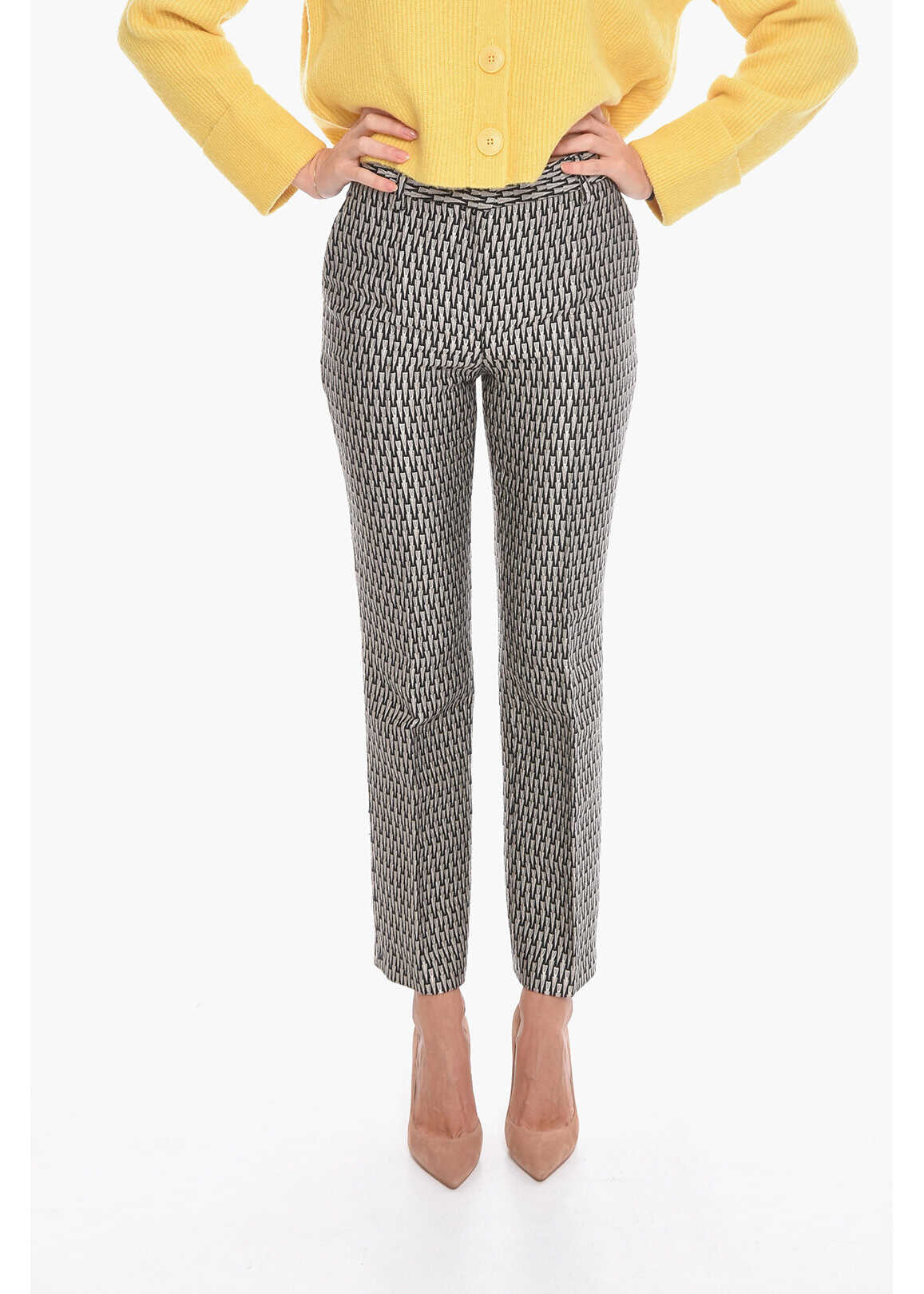 Alberta Ferretti Wool-Blend Trousers With Embroidered Pattern Black & White