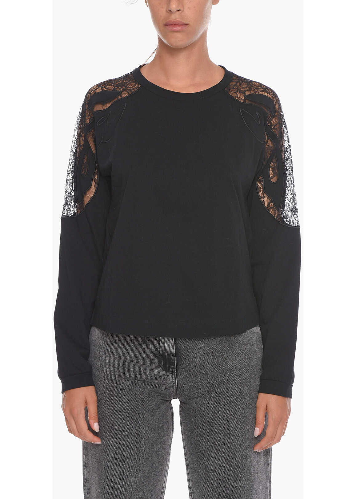 Alberta Ferretti Long-Sleeved T-Shirt Laced Details Black