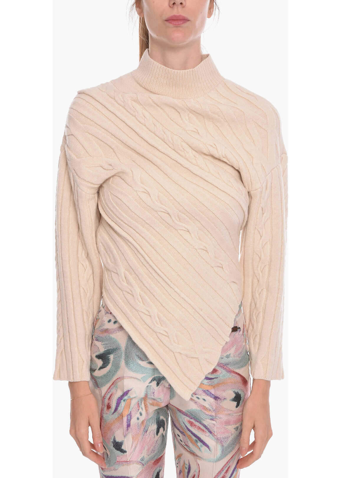 Proenza Schouler Cashmere-Blend Turtleneck Sweater With Asymmetric Hem Beige