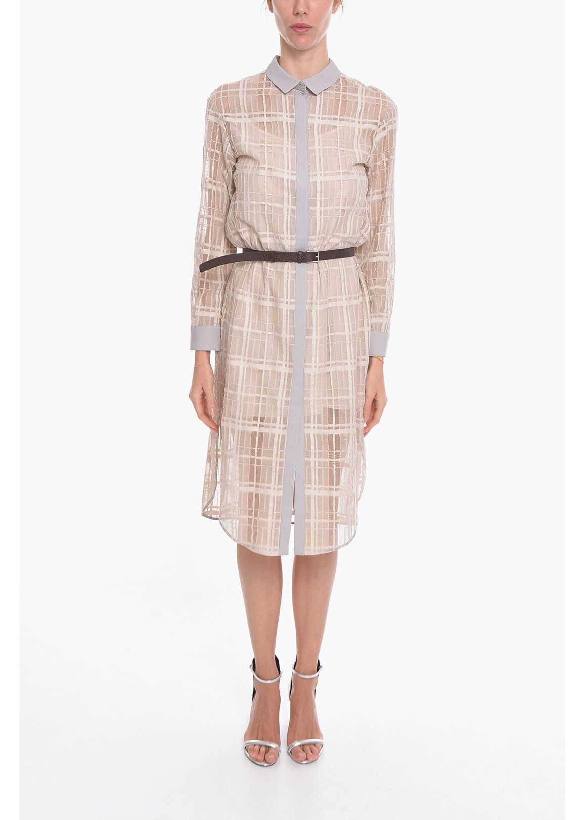 Fabiana Filippi Meshed-Cotton Shirt Dress With Belt Beige