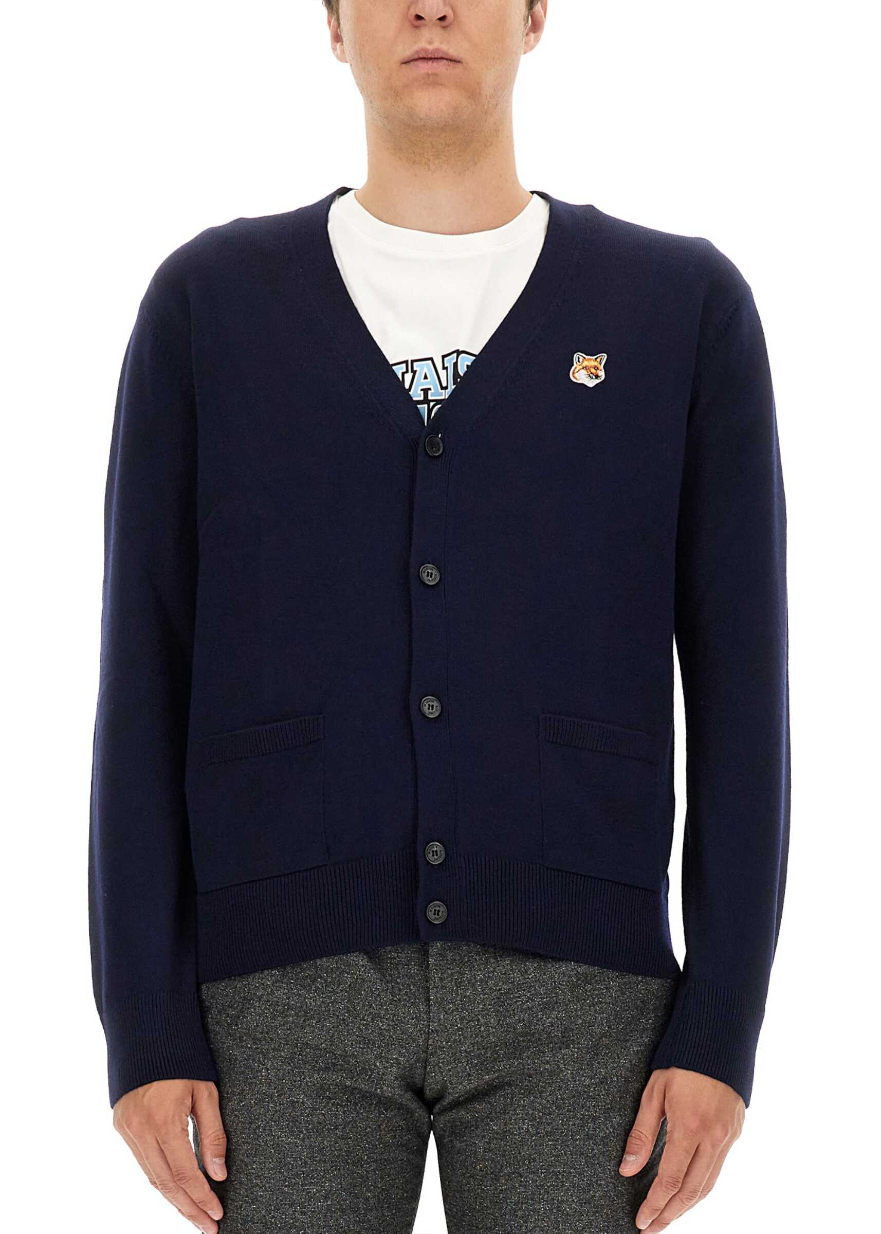 MAISON KITSUNÉ Fox Patch Cardigan BLUE