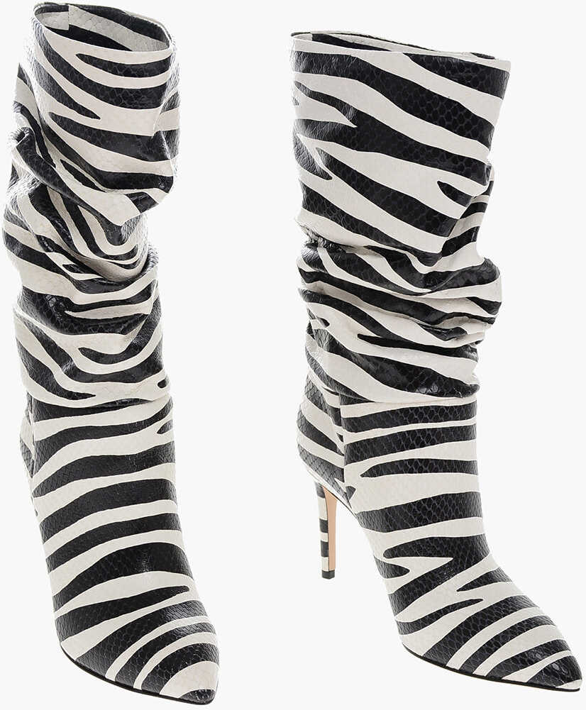 Paris Texas Animal Motif Python Effect Leather Slouchy Boots 8.5Cm Black & White