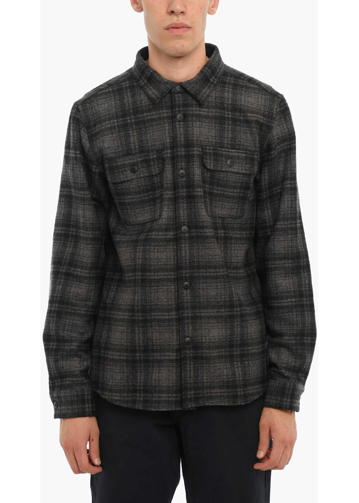 Woolrich Tartan Checked Explorer Overshirt With Double Breast Pockets Gray