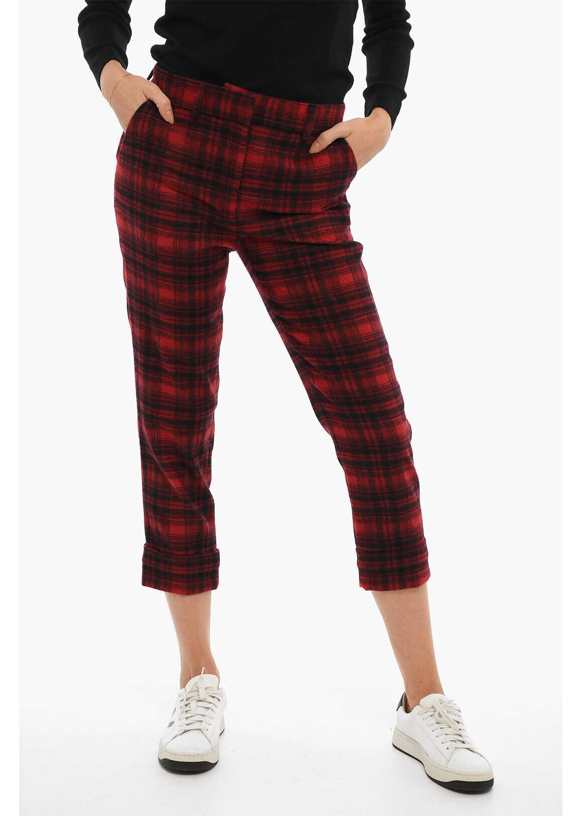 Woolrich Tartan Checked Cuffed Hem Pants Red