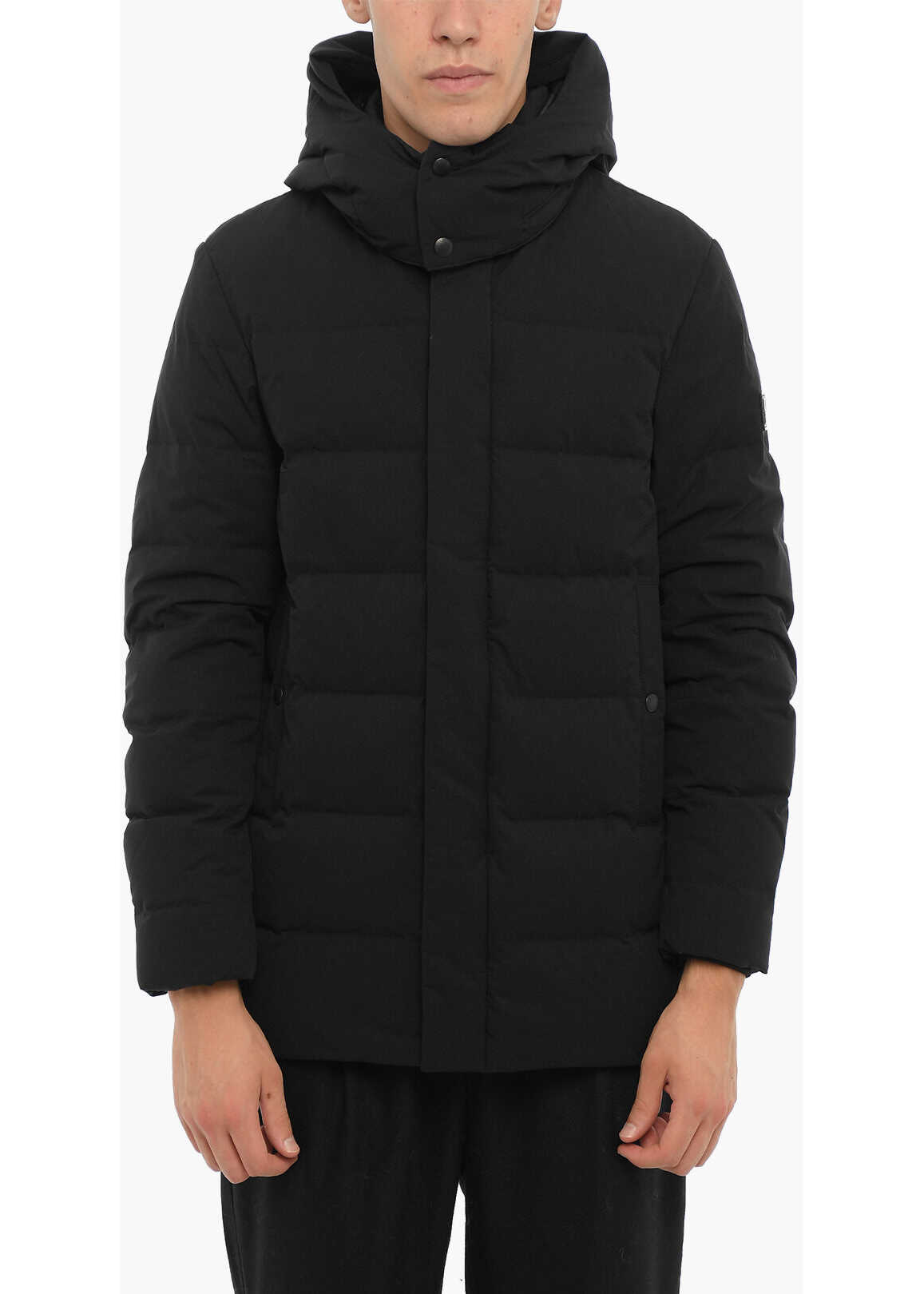 Woolrich Solid Color Sierra Long Down Jacket With Removable Hood And Black