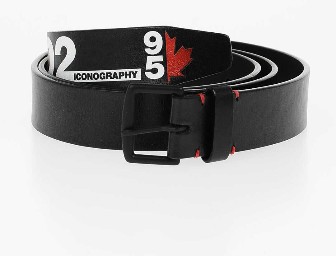 DSQUARED2 Leather Belt With Contrasting Print 40Mm Black