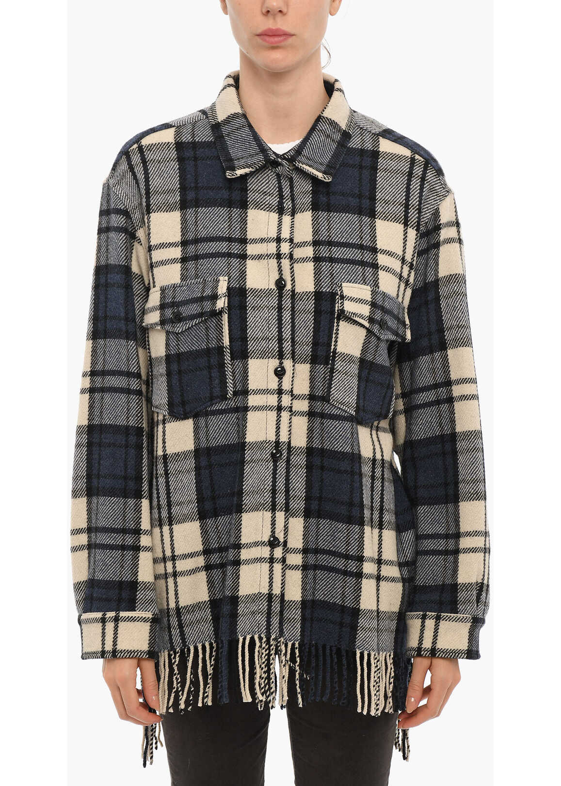 Woolrich Plaid Motif Explorer Overshirt With Double Breast Pocket And Blue