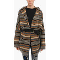 Cardigane Striped Maxi Cardigan With Belt Femei