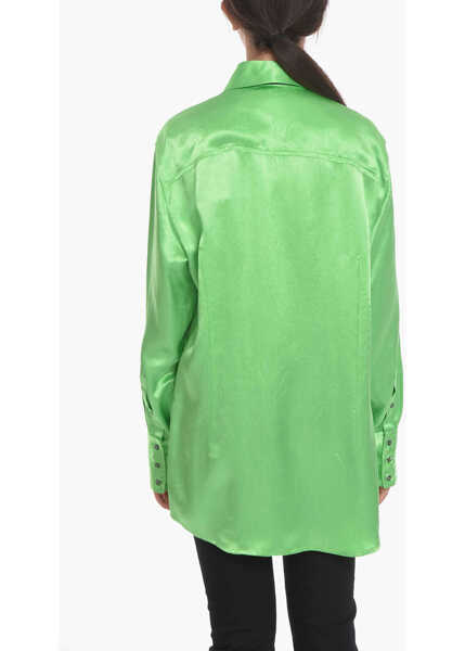 Camasi casual CAPASA Satin Shirt With Self-Tie Detailing Green Femei (BM 10680115) 2