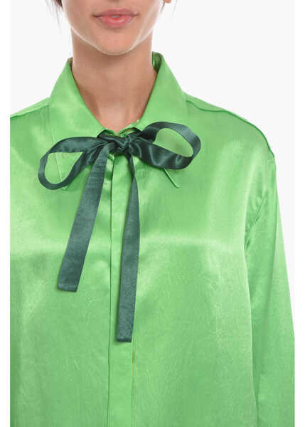 Camasi casual CAPASA Satin Shirt With Self-Tie Detailing Green Femei (BM 10680115) 3