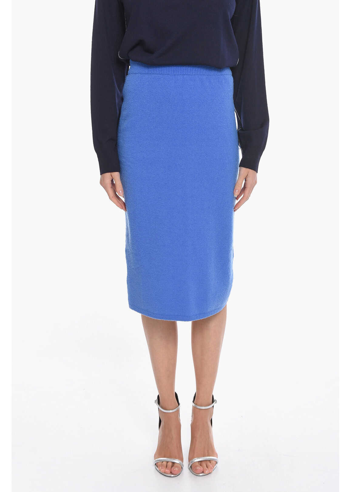 Nanushka Stretchy Knit Midi Skirt Blue