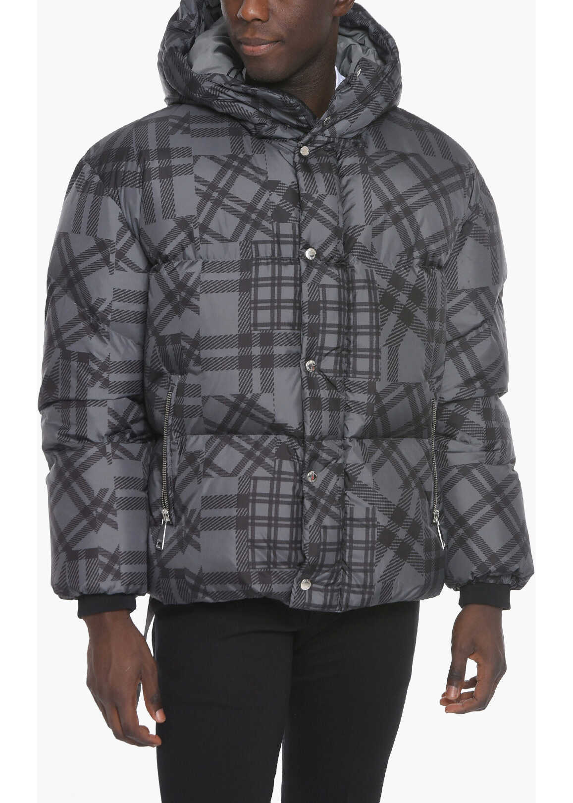 KhrisJoy Oversized Puffer Jacket With All-Over Check Pattern Gray