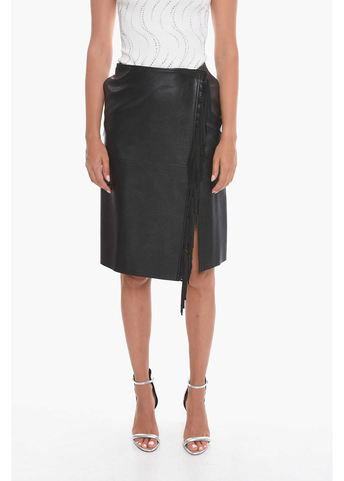 Stella McCartney Faux-Leather Fringed Skirt Black