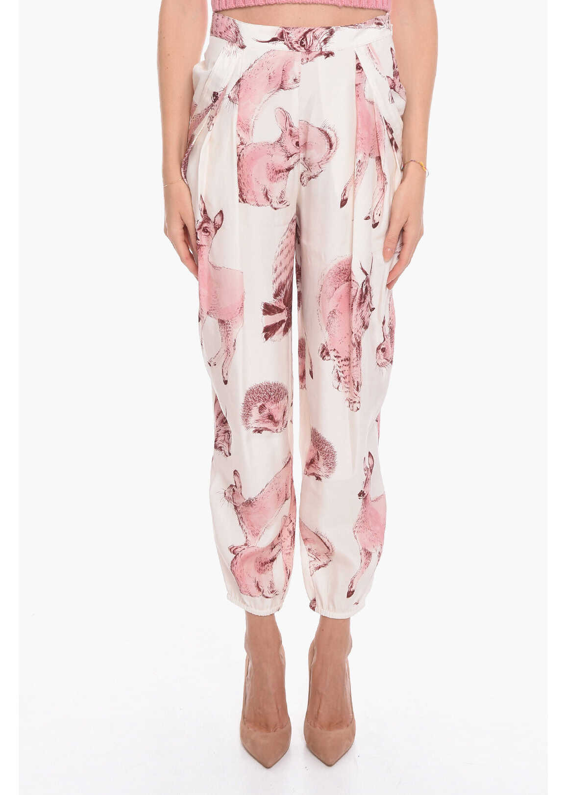 Stella McCartney Silk Loose-Fit Trousers With Wildlife Print Pink
