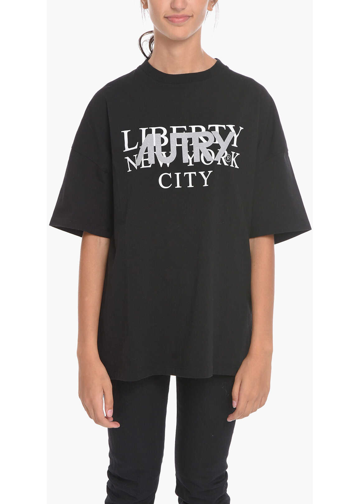 AUTRY Crew-Neck Liberty Wom T-Shirt With Glitter-Print Black