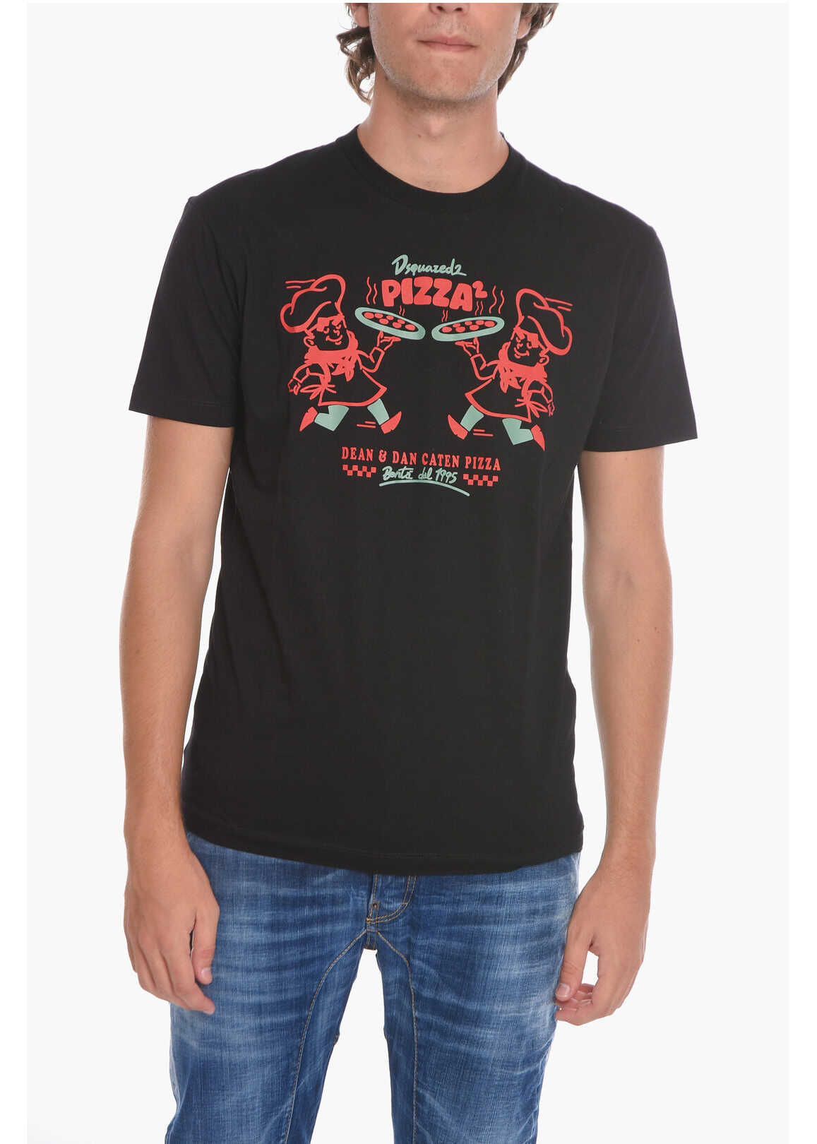 DSQUARED2 Dean & Dan Crewneck T-Shirt With Pizza Print Black