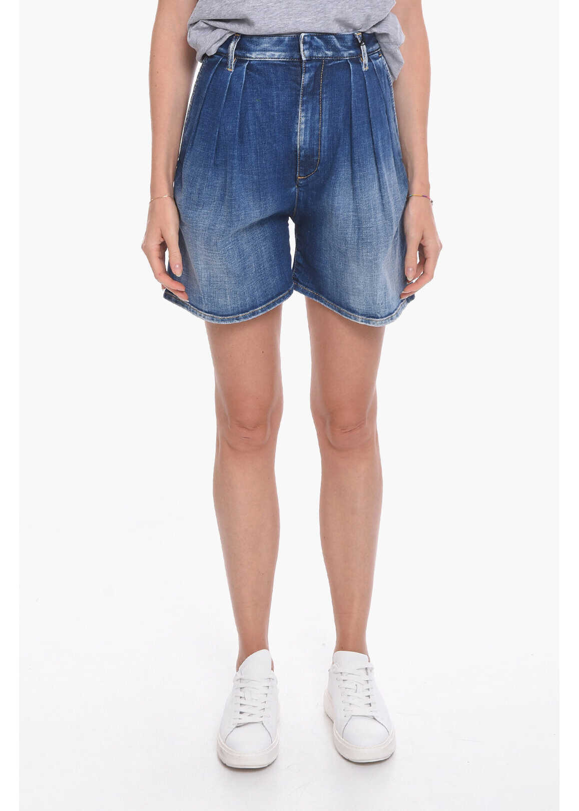 DSQUARED2 Triple-Pleated Flashdance Flared Denim Shorts Blue