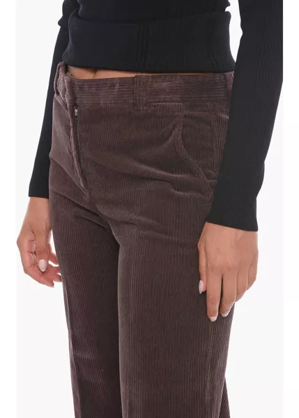 Pantaloni casual QL2 Corduroy Cropped Trousers With Flared Leg Brown Femei (BM 10681198) 3