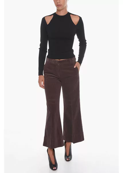 Pantaloni casual QL2 Corduroy Cropped Trousers With Flared Leg Brown Femei (BM 10681198) 4