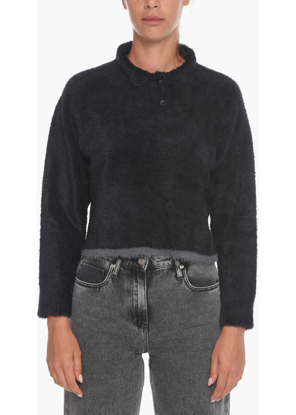 JACQUEMUS Polo Neck Neve Eye Lash Crop Sweater Black