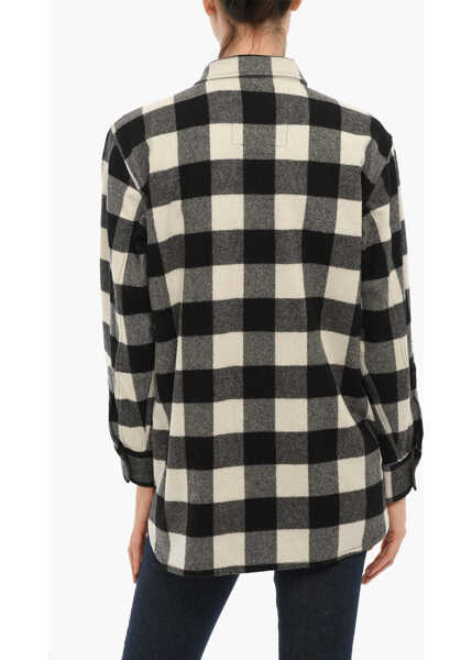 Camasi casual Woolrich Archive Buffalo Checked Popover Overshirt With Double Breast Black & White Femei (BM 10681228) 2