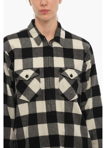 Camasi casual Woolrich Archive Buffalo Checked Popover Overshirt With Double Breast Black & White Femei (BM 10681228) 3