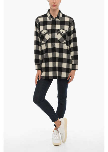 Camasi casual Woolrich Archive Buffalo Checked Popover Overshirt With Double Breast Black & White Femei (BM 10681228) 4