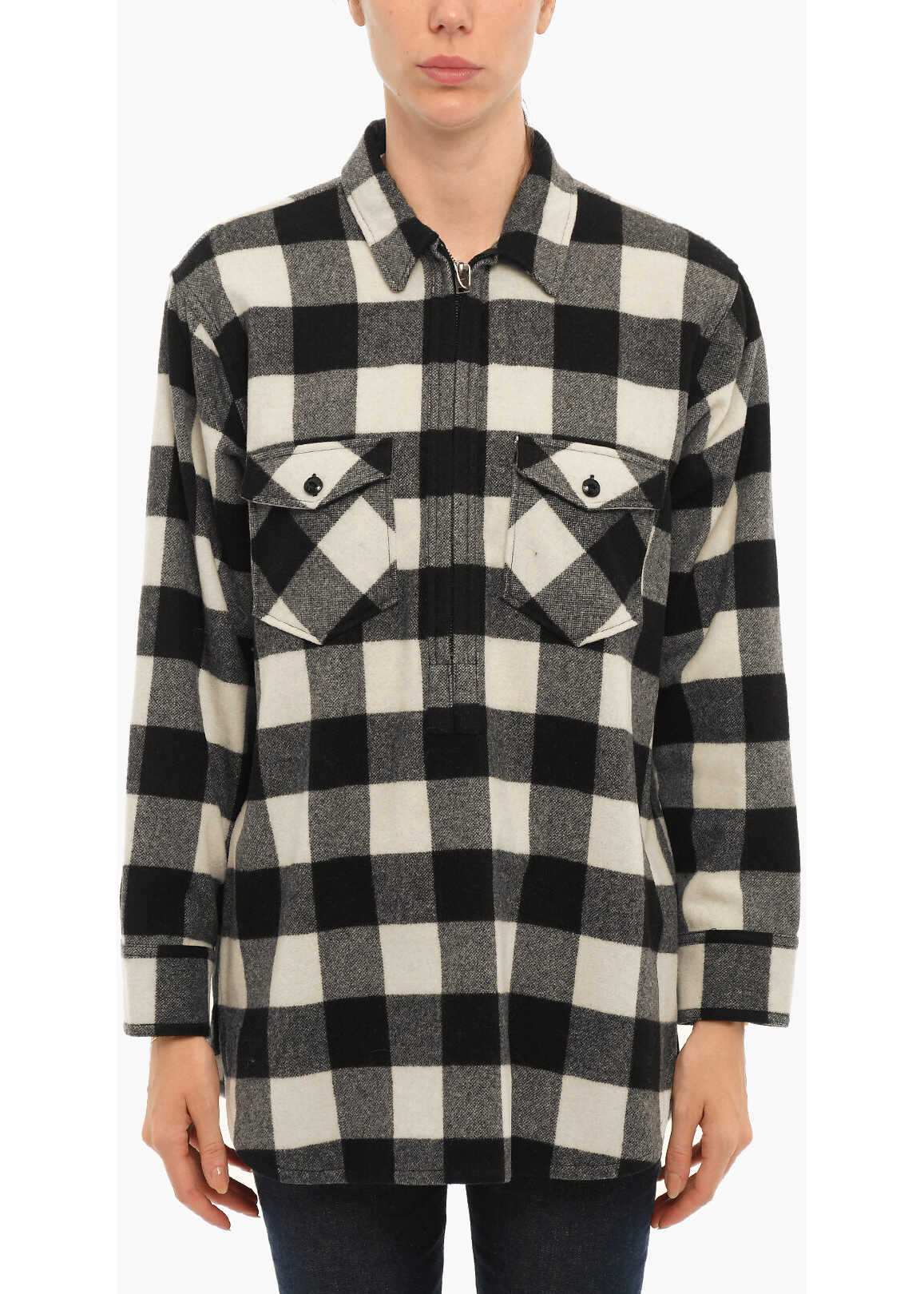 Woolrich Archive Buffalo Checked Popover Overshirt With Double Breast Black & White